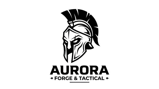 A logo of a gladiator helmet with the text Aurora Forge Tactical