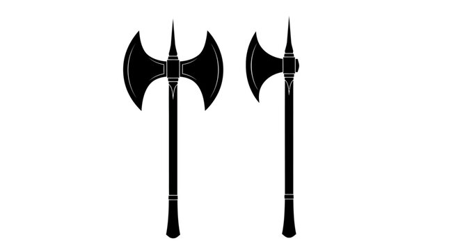 Black battle axes, double headed axe, single headed axe, medieval weapon vector