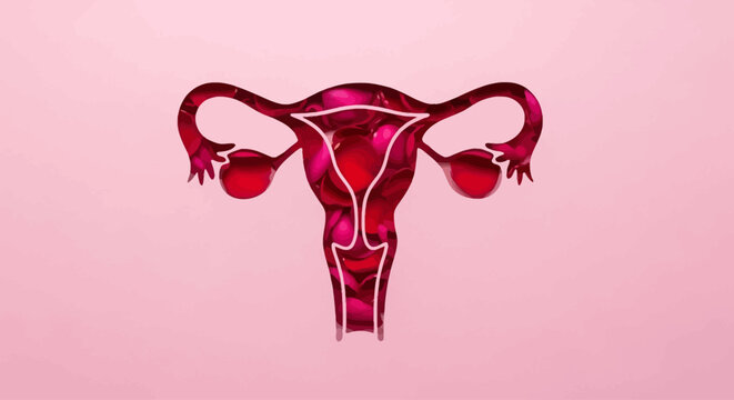 Female reproductive system, uterus anatomy, pink medical illustration, human body, vector graphics