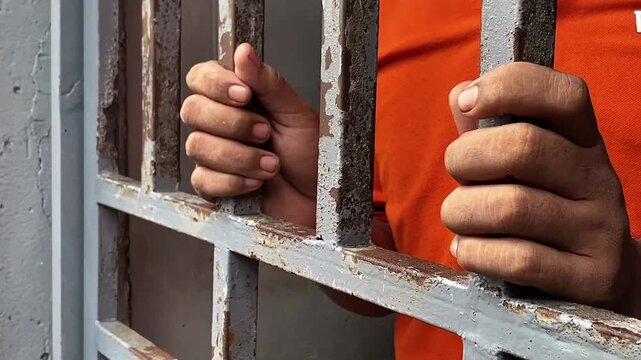 hands behind prison bars