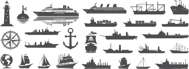Nautical Vessels and Maritime Icons Silhouette Collection © Simanta