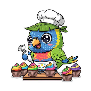 Colorful Parrot Decorating Cupcakes.