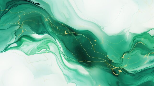 Abstract emerald green marble background with white fluid texture. Luxury liquid ink flow design for elegant backdrop, modern wallpaper, and creative art surface.