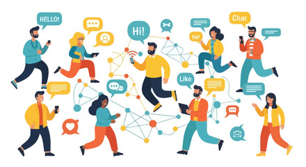 Fototapeta premium Diverse People Connecting Online Via Social Media and Messaging Apps