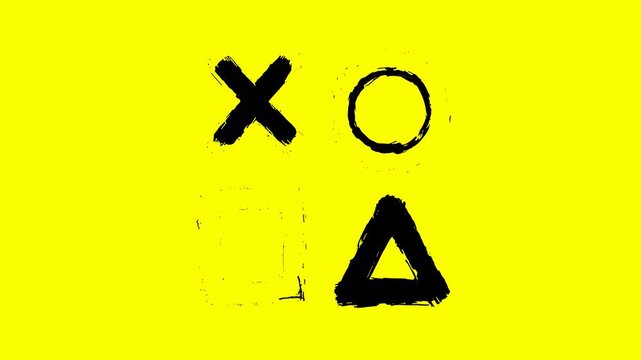 Abstract Graphic Design Featuring Gaming Controller Symbols on a Vibrant Yellow Background