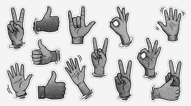 A set of various hand gestures and signs
