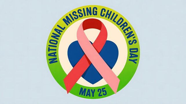 National missing children day ribbon and heart logo with children awareness campaign protection fundraising