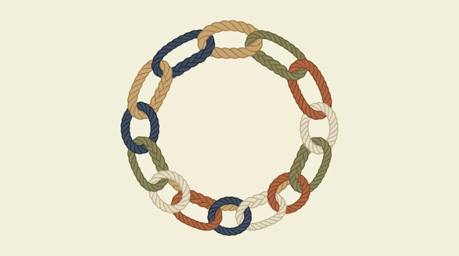 Colorful chain link circle made of rope on beige background