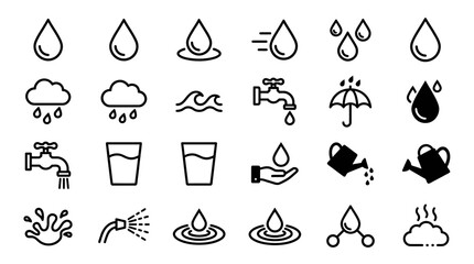 Obraz premium Black line icons of various water related objects and symbols