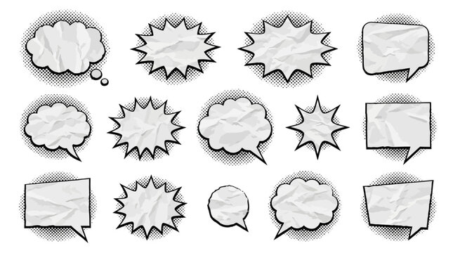 Collection of various comic book speech bubbles and thought clouds
