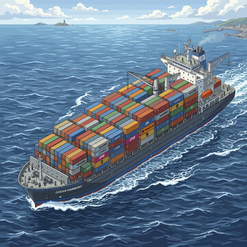 Large cargo container ship sailing across the ocean 1.