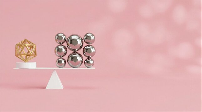 A gold sculpture sits on a white shelf against a pink backdrop.