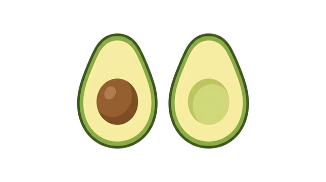 Two avocado halves, one with a pit and one without, flat vector illustration