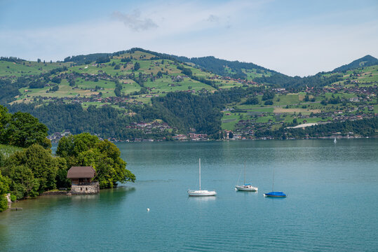 Beautiful landscape of lake thunersee in Swiss