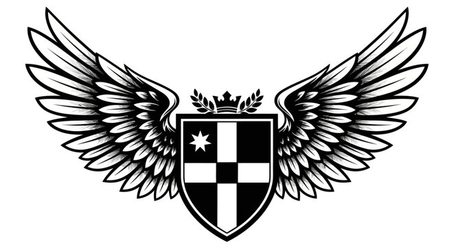 Heraldic Shield Crest with Wings - Emblematic Design