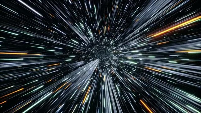 Abstract representation of fast motion through space with colorful streaks.