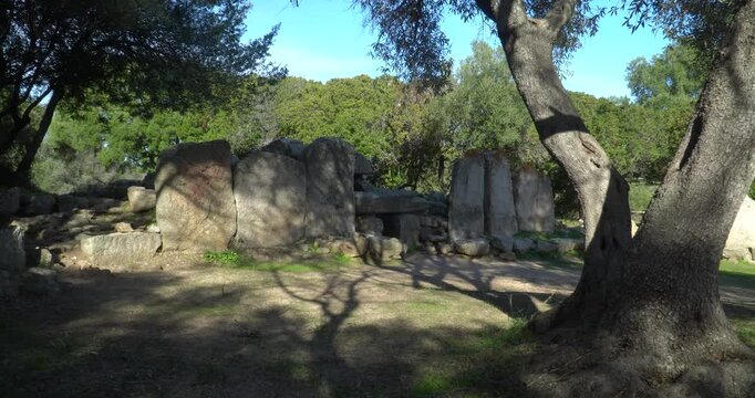 The Giant's Tomb of Su Mont'e s'Abe (Tomba dei Giganti), an important archaeological site near Olbia in Sardinia.