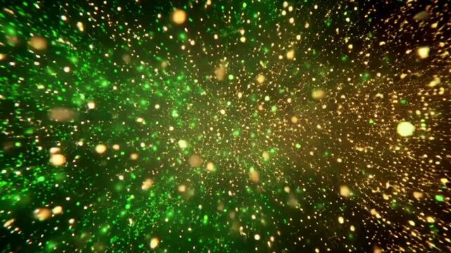 Glowing green and gold particles explosion.