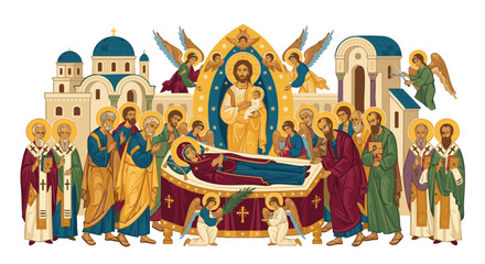 Obraz premium Icon depicting the Dormition of the Virgin Mary in a religious scene 