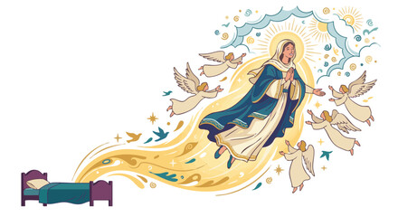 Obraz premium Virgin Mary ascending to heaven surrounded by angels in soft colors 