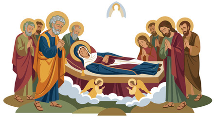 Obraz premium Group of saints mourning the Virgin Mary in iconographic style 