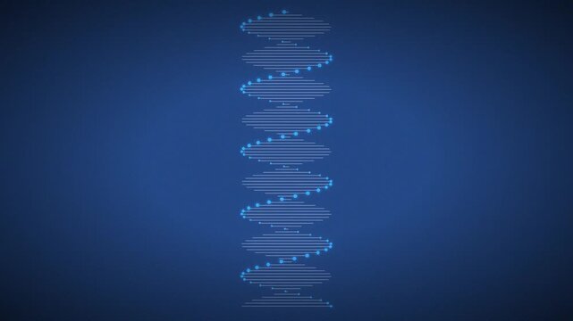Biotech 3d dna helix with glowing data nodes background