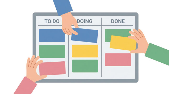 Team collaboration using a kanban board for project management and workflow tracking
