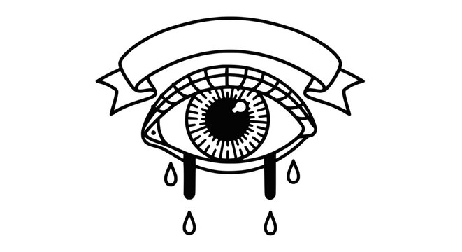 Crying Eye Tattoo Design with Banner