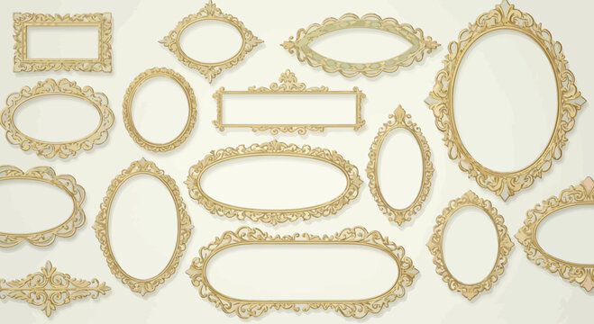 Ornate Golden Frames Collection: Vintage Oval, Rectangular & Decorative Border Designs