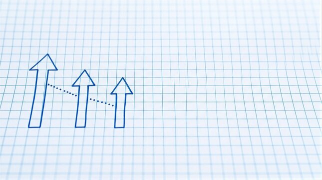 Three arrows pointing in opposite directions on a graph paper.