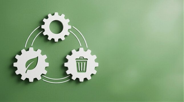 a close up of three white metal gears on a green background