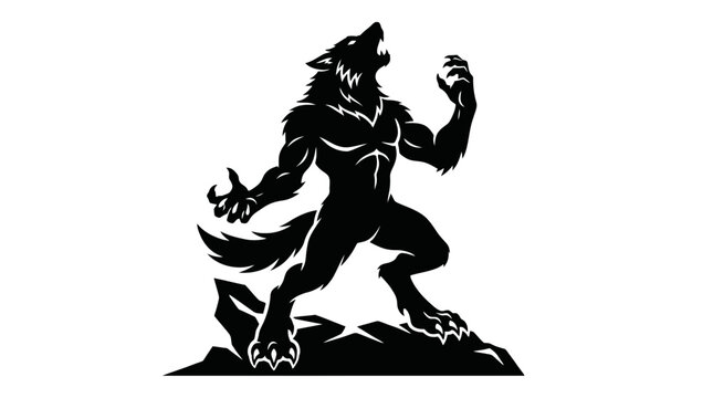 Werewolf Howling Standing on Rocks Menacingly