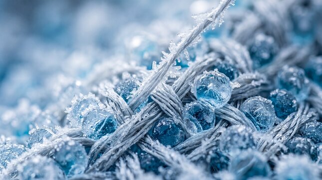 Frosted cooling fabric texture with crystalline blue ice beads