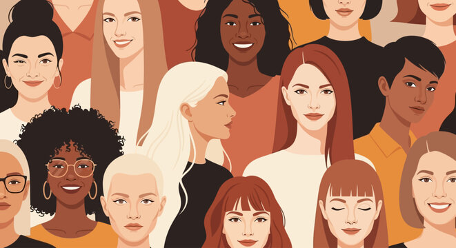 Diverse people crowd, multicultural group, illustration, vector graphics, people faces
