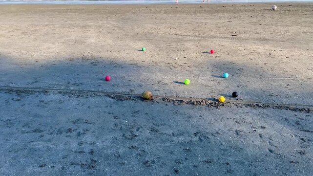 Bocce colorful balls beach for outdoor game on the sand