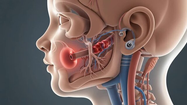 Pediatric Airway Inflammation Overview: Detailed 3D CGI Medical Illustration of Child's Respiratory System Anatomy for Health Education and Training