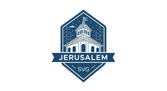 Jerusalem City Landmark Emblem with Stylized Building and Stars