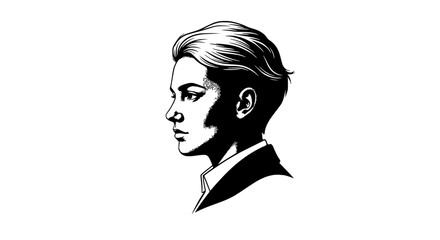 Elegant Man Profile Portrait, Vintage Style Black and White Illustration © Morham