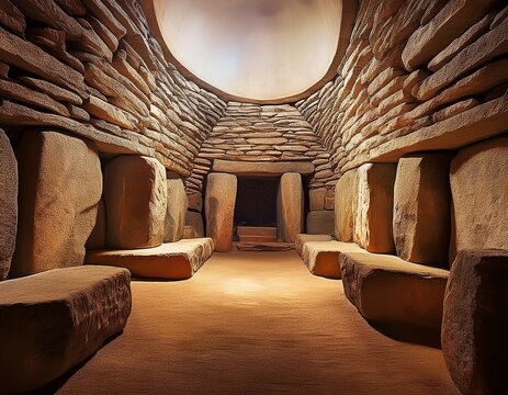 newgrange prehistoric passage tomb interior with carved stones