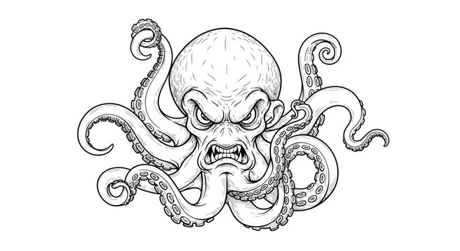 Angry Octopus Illustration - Fierce Marine Creature