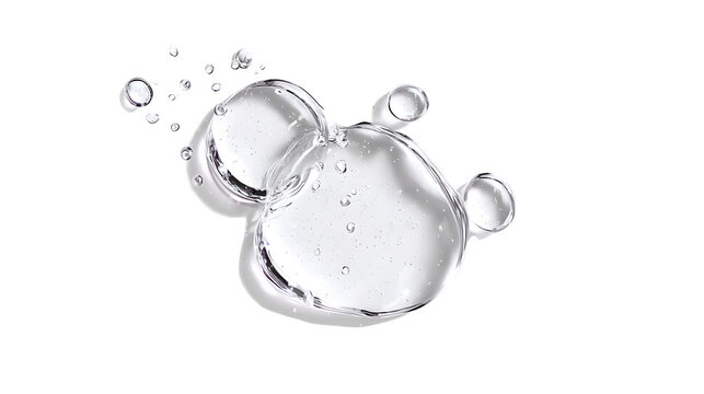 Clear white cosmetic gel serum oil texture isolated on white background. Hyaluronic acid skincare product with bubbles macro. Clear white cosmetic gel serum oil texture isolated on white background.