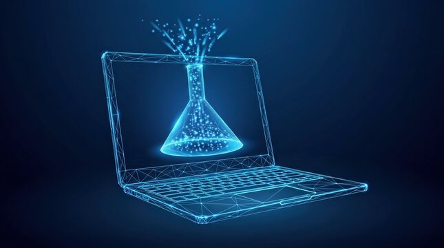 Digital Data Transformation: Laptop with Glowing Science Funnel