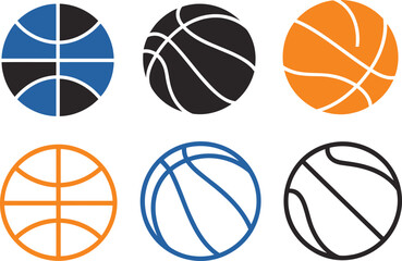 Obraz premium Set of six different basketball and featuring various styles and color combinations isolated on a white background for sports branding work