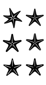 Collection of Diverse Starfish Silhouettes, Marine Life Vector Icons