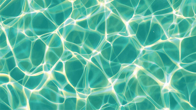 A clear blue abstract water background features light reflections and ripples on the clean surface of a swimming pool