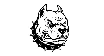 Obraz premium Aggressive Pitbull Dog Head Illustration with Spiked Collar, Tattoo Style