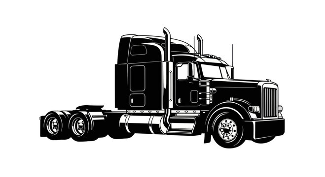 Black Semi-Truck Cab Vector Illustration on White Background