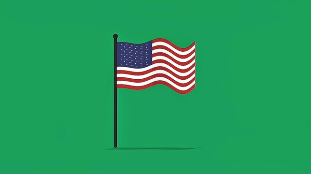 2D animated United States flag waving on chroma key green and black background. Patriotic USA banner on a pole for news, election, and national holiday video projects.