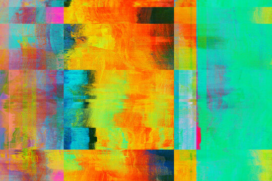 Vibrant yellow  and orange digital pixelated background.