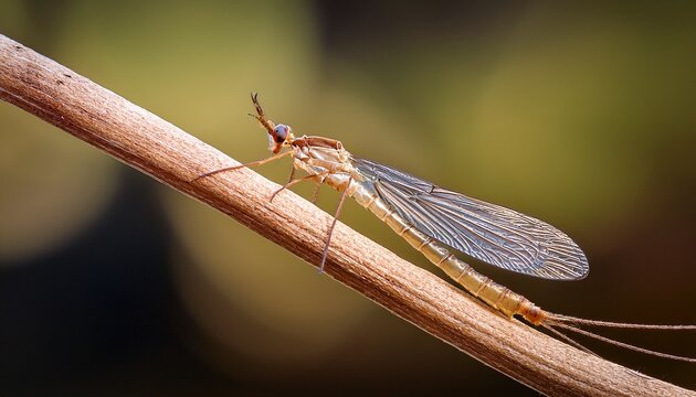 mayfly resting on a twig in natural light